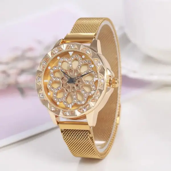 Explosive Creative Rotating Dial Ladies Watch Lazy Magnet Buckle Quartz Watch (Gold & Purple)