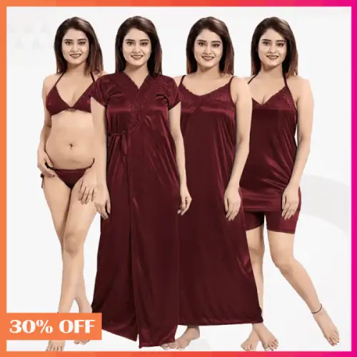 6 part Indian Short pants Nighty Maroon