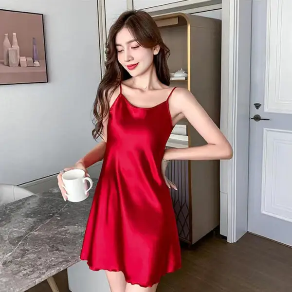 Women's Silk Suspender Nightdress Ladies Spring and Summer Ice Silk Thin