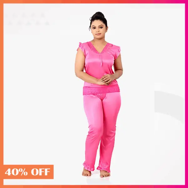 Night Dress-(Top and Pyjama) Women's Satin Comfortable Night Dress Pink