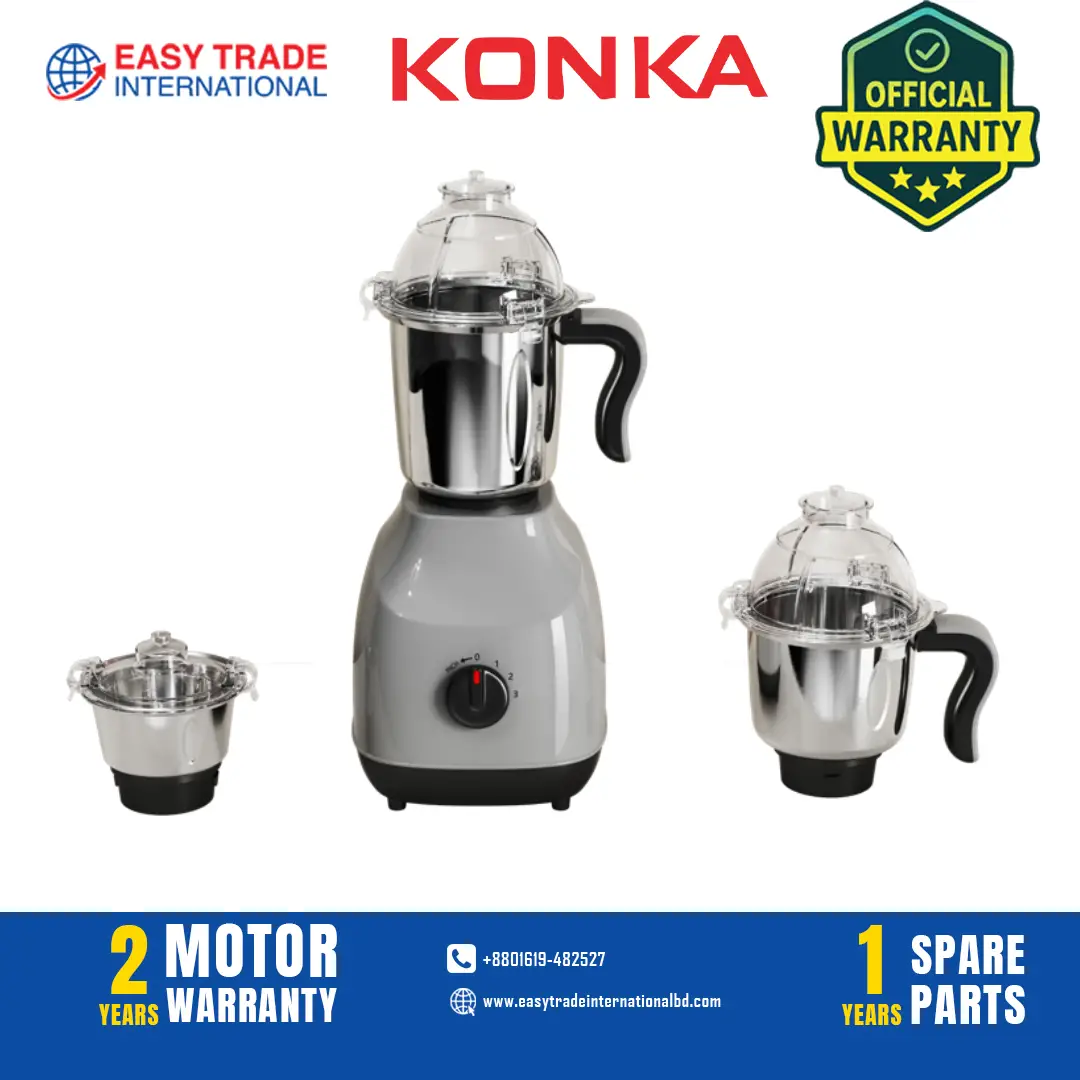 KONKA 3 in 1 Mixer Grinder KK-CGD15 1500W Grey with stainless steel jars and powerful motor