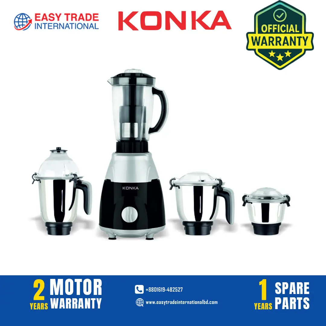 KONKA Turbo Pro Mixer Grinder 4 Jar 1000W Grey – Powerful Stainless Steel Kitchen Appliance