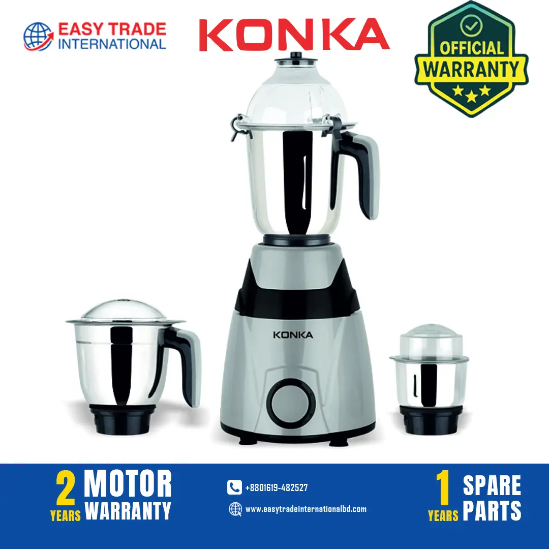 KONKA Jaguar Mixer Grinder 750W Grey – High-Speed Stainless Steel 3 Jar Kitchen Appliance
