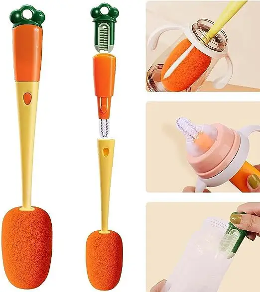 Cup Brush 3-in-1 Carrot Long Handle Household Multi-Function Cup Washing Brush Cleaning Creative Bottle Brush Cleaning Brush