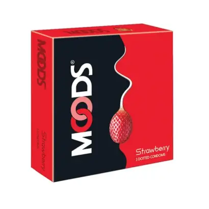 MOODS Strawberry Flavored Dotted Premium Condom - 3Pcs Pack