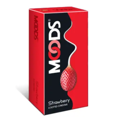 MOODS Strawberry Flavored Dotted Premium Condom - 12Pcs Pack