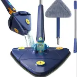 360° Rotatable Adjustable Triangle Multifunctional Cleaning Mop Triangle Mop with Stainless Steel Long Handle Push-Pull Squeezing Cleaning Mop for Floor Windows Ceiling