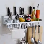 Aluminum Kitchen Storage Rack Pantry Pan Pot Organizer Cookware Holder Hooks Spice Dinnerware Shelf