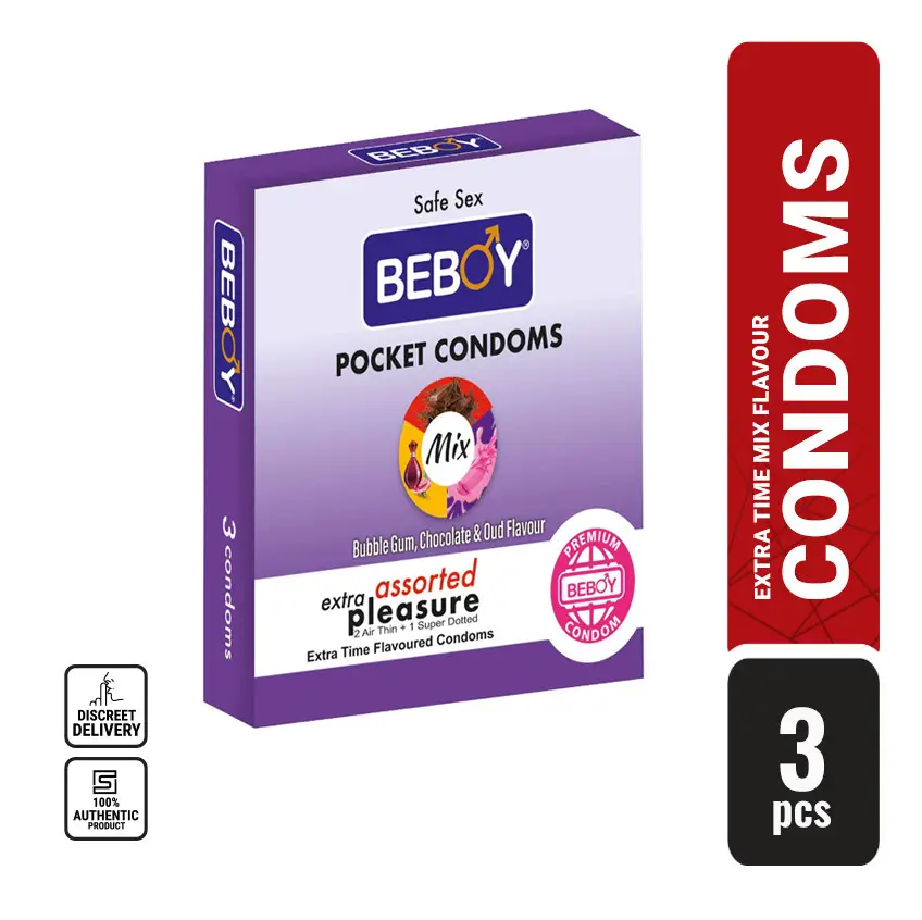 Beboy Mix Extra Time Assorted Air & Dotted Condom (Mix Flavoured) - 3Pcs Pack(India)