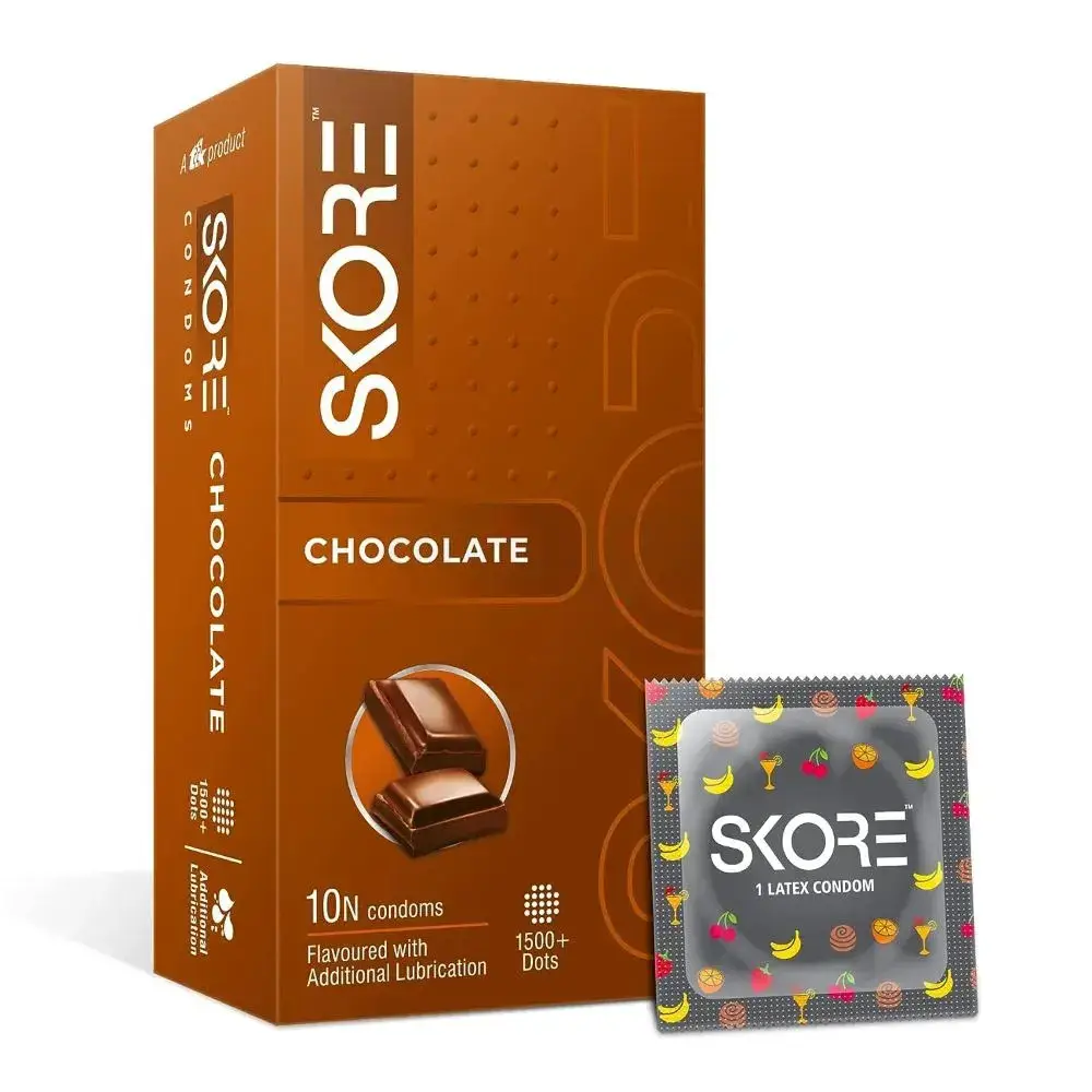 Skore Chocolate Flavoured 1500+ Dotted Condom - 10Pcs Pack New(India)