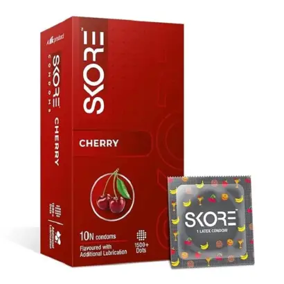 Skore Cherry Flavored 1500+ Dotted with Extra Lubrication Condom - 10Pcs Pack(India)