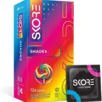 Skore Shades Assorted Colours With Lubricant 1500+ Dotted Condom - 10Pcs Pack(India)