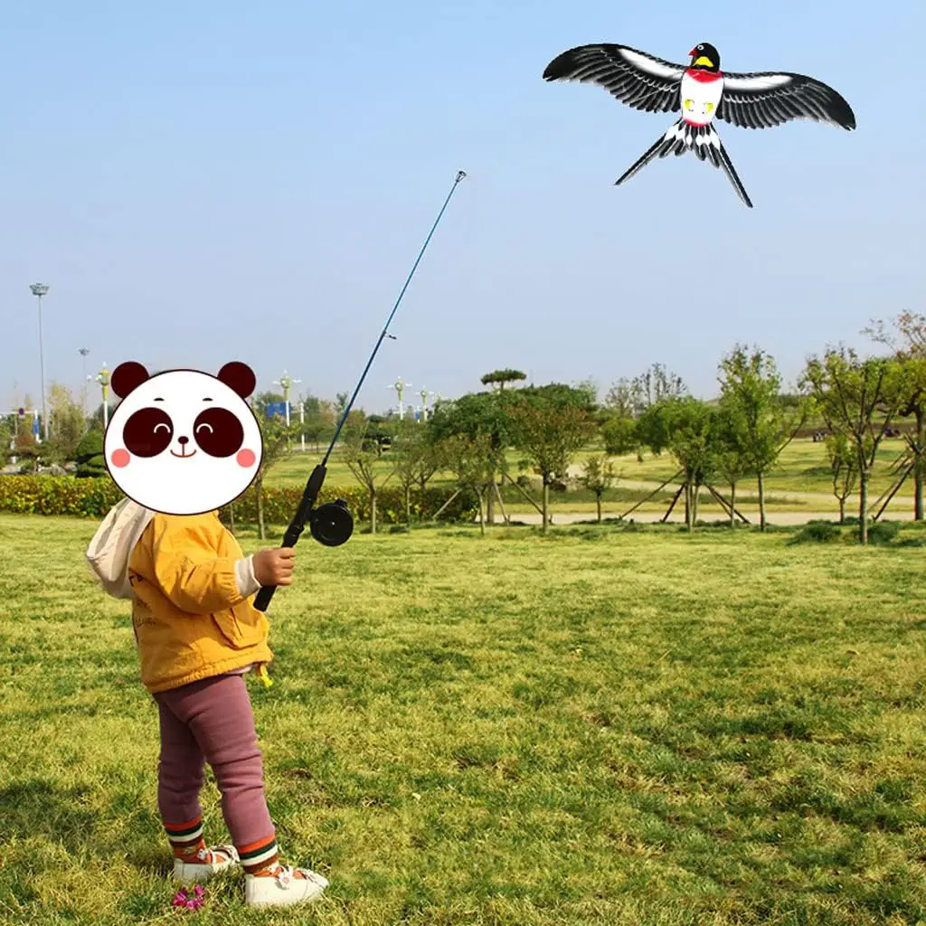 Fishing Rod Kite, 3D Dynamic Kite Mini Eagle Swallow Children Hand-held Plastic Traditional Small Kite Animal