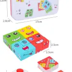 Face Changing Building Blocks Game - Match Puzzles and Expressions for Family Fun，Wood Material，with Small Bells (white-4p(64 cards-2.5cm blocks-16pcs-ring))