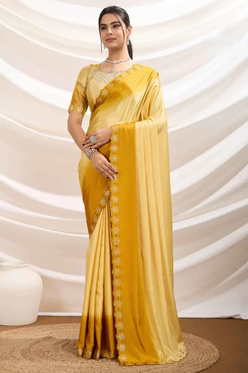 Gold two tone Ombre crepe party saree