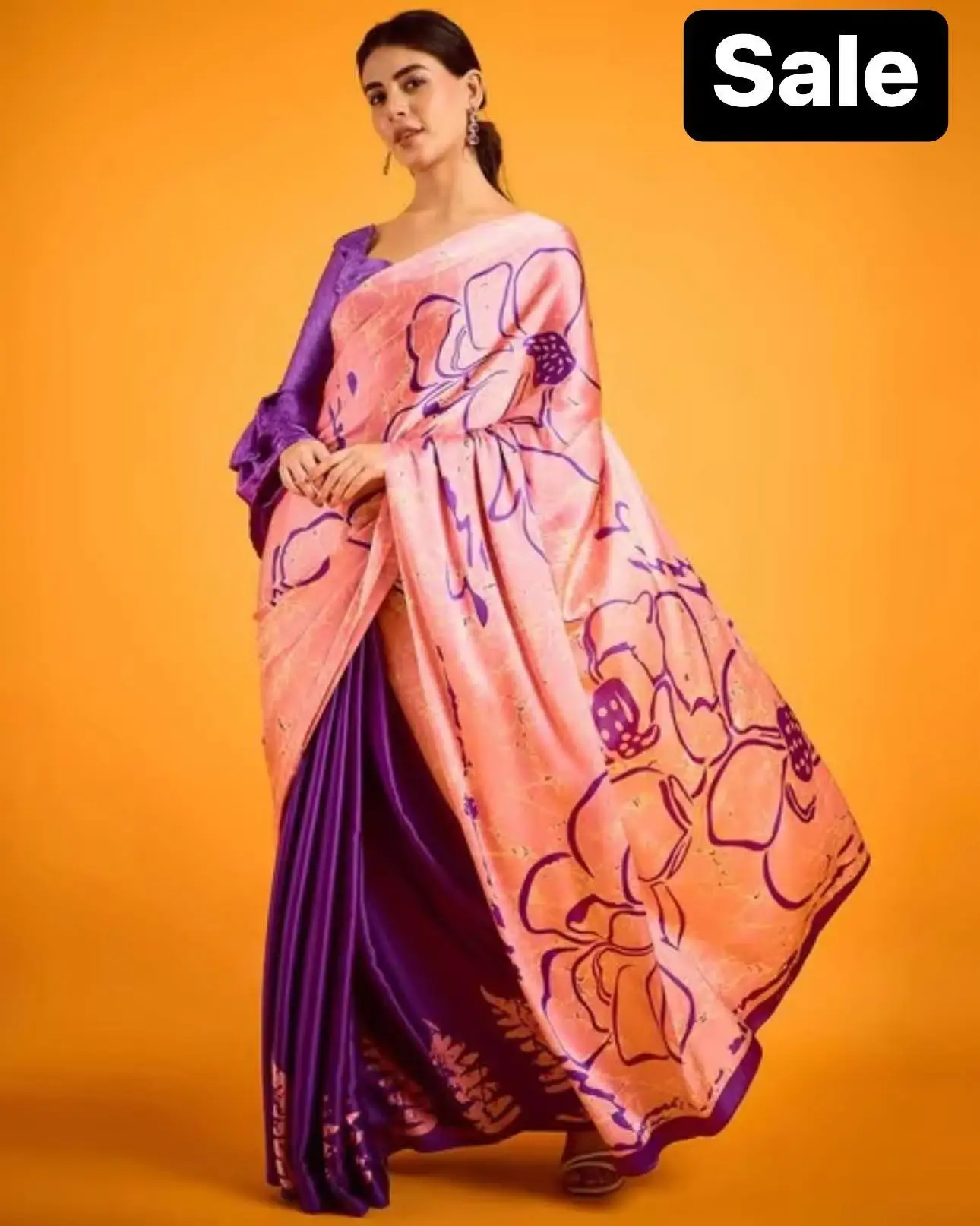 Stunning Pink & Purple Designer Satin Silk Saree