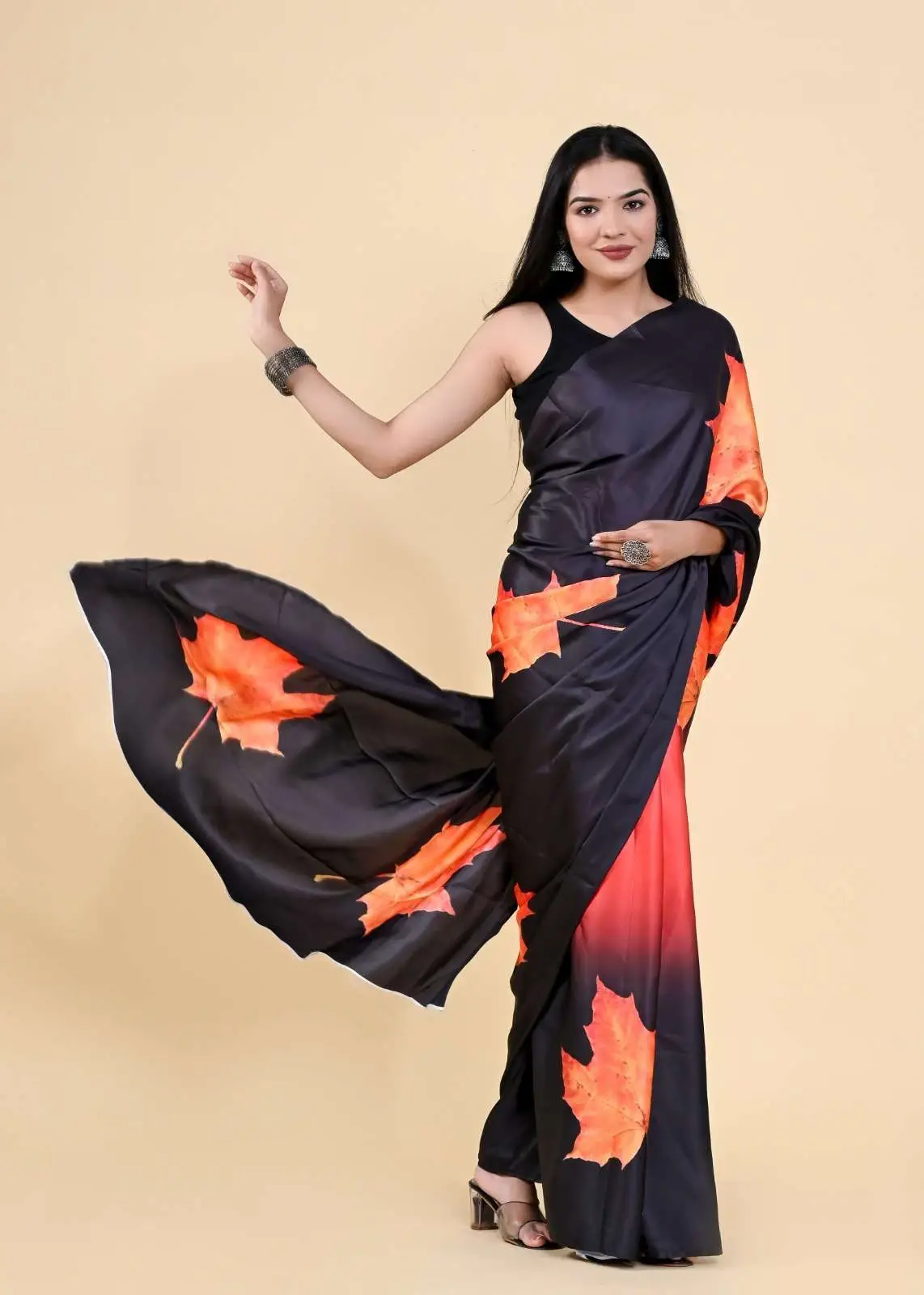 Lucaya Vol 2 Black Satin Silk Saree With Rich Print