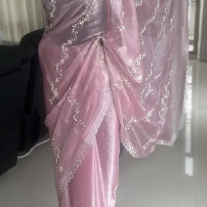 Pink shimmery organza saree