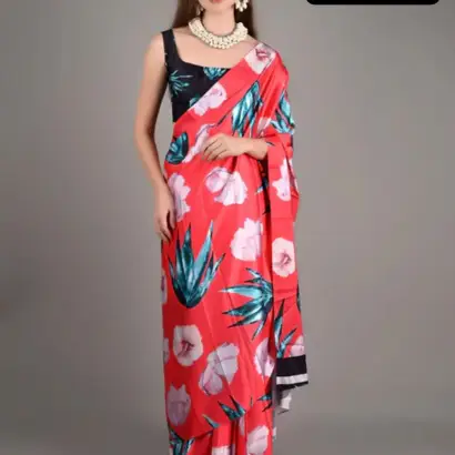 Super demanding digital printed satin crepe silk saree