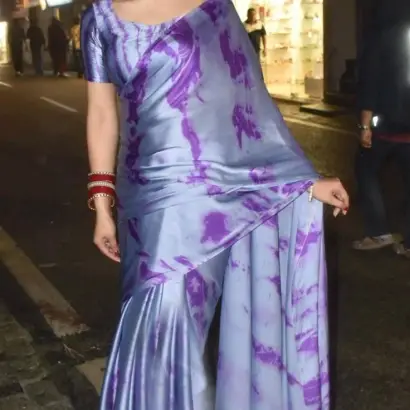 Purple tie & dye satin silk saree