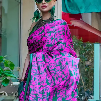 Magenta & pink modern satin silk crepe saree