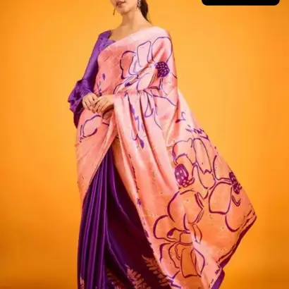 Stunning Pink & Purple Designer Satin Silk Saree