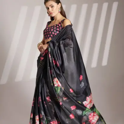 Black Tussar silk saree
