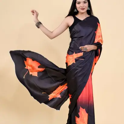 Lucaya Vol 2 Black Satin Silk Saree With Rich Print