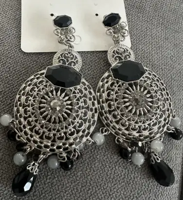 Oxidized silver earrings with black beads