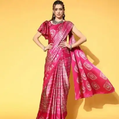 Pink Tie & Dye Designer Pure Satin Silk Saree