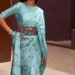 Blue satin crepe silk saree