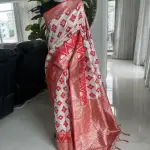 White & Red Linen Cotton Saree