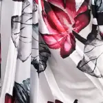 White satin crepe silk saree with floral pattern