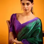 Peacock Blue And Green Satin Crepe Printed Saree