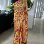 Crepe Satin Digital Print Yellow Saree
