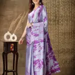 Purple tie & dye satin silk saree