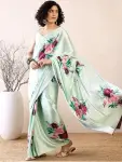 Beautiful Light Green Floral Printed Satin Saree