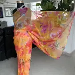 Orange Organza Saree With Floral Printed Work