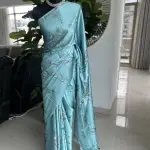Blue satin crepe silk saree