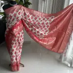 White & Red Linen Cotton Saree