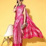 Pink Tie & Dye Designer Pure Satin Silk Saree