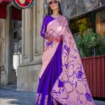 Stunning Pink & Purple Designer Satin Silk Saree