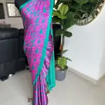 Magenta & pink modern satin silk crepe saree