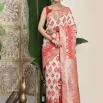 White & Red Linen Cotton Saree