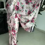 Baby pink digital printed floral satin silk saree