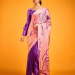 Stunning Pink & Purple Designer Satin Silk Saree