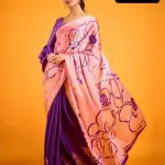 Stunning Pink & Purple Designer Satin Silk Saree