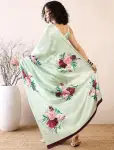 Beautiful Light Green Floral Printed Satin Saree