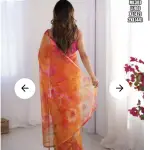 Orange Organza Saree With Floral Printed Work