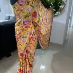 Crepe Satin Digital Print Yellow Saree